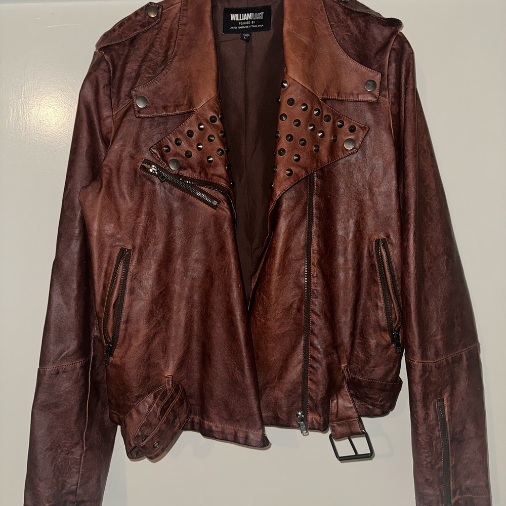 William Rast Brown Studded Leather Jacket